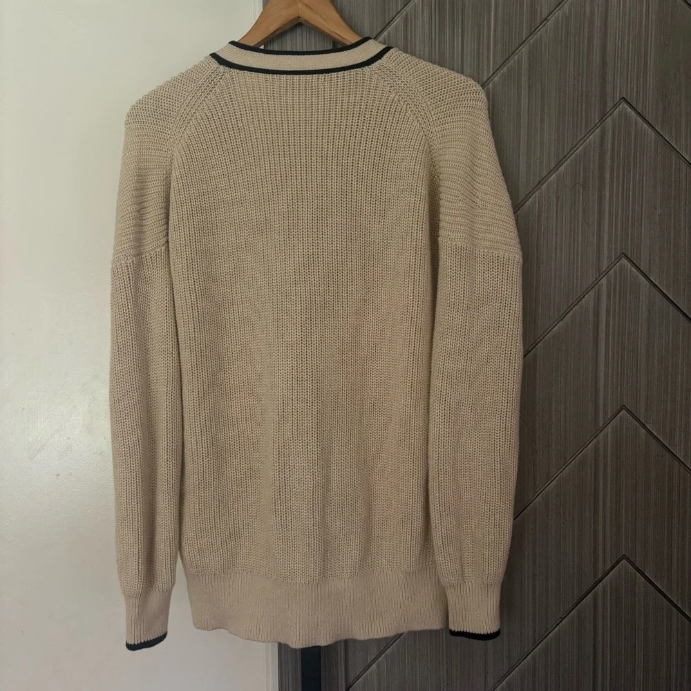 J.CREW Tipped V-neck Cotton Cardigan Sweater Women's Size Small Cream
